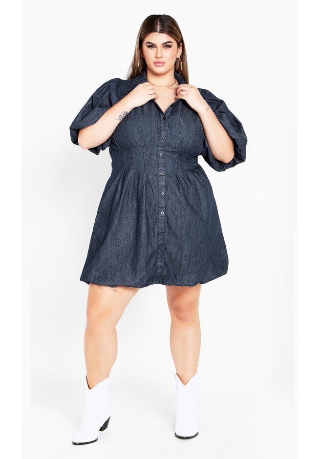 Denim Ella Puff Sleeve Mini Dress - dark denim, DARK, on-hover image number null