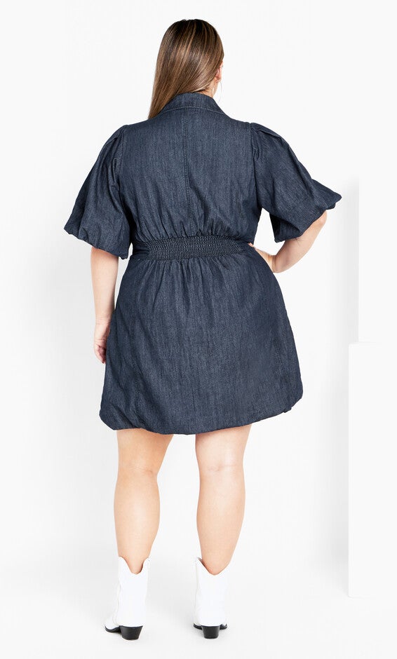 Denim Ella Puff Sleeve Mini Dress - dark denim, DARK, alternate image number null