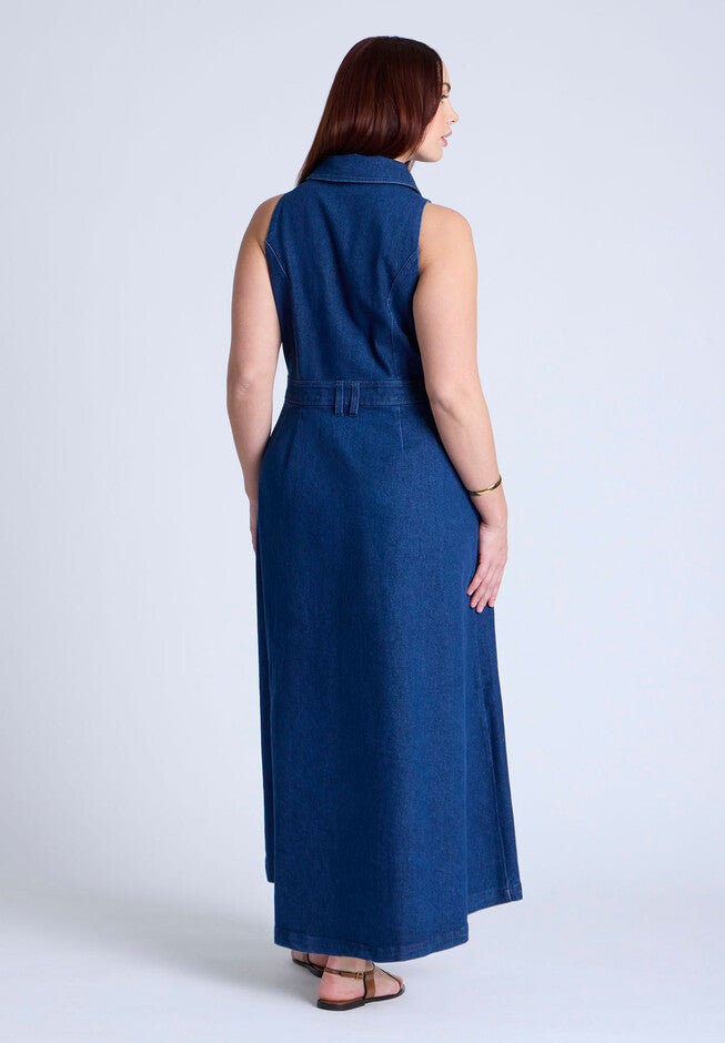 Sleeveless Denim Midi Dress , MEDIUM WASH, alternate image number null