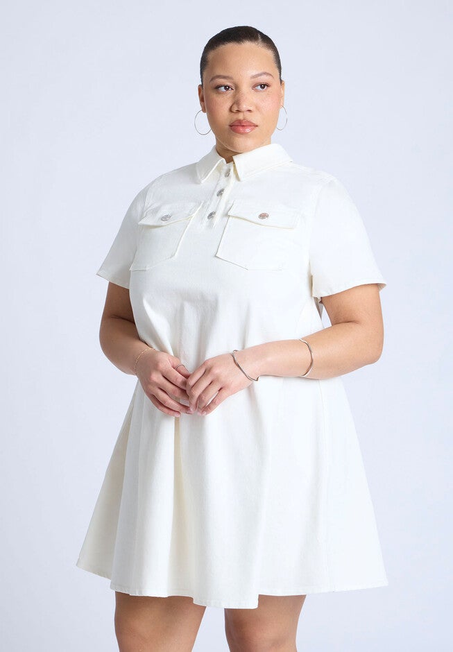 A-Line Denim Mini Dress, OFF WHITE WASH, alternate image number null